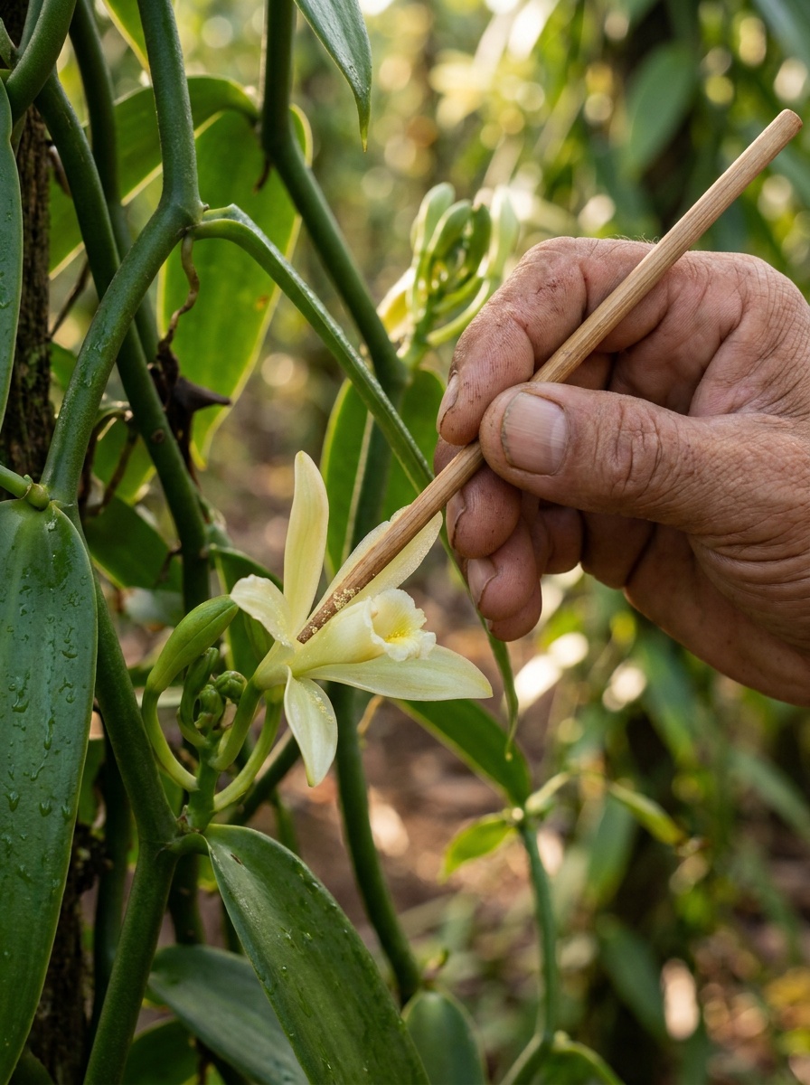 Fleur de vanille en cours de pollinisation